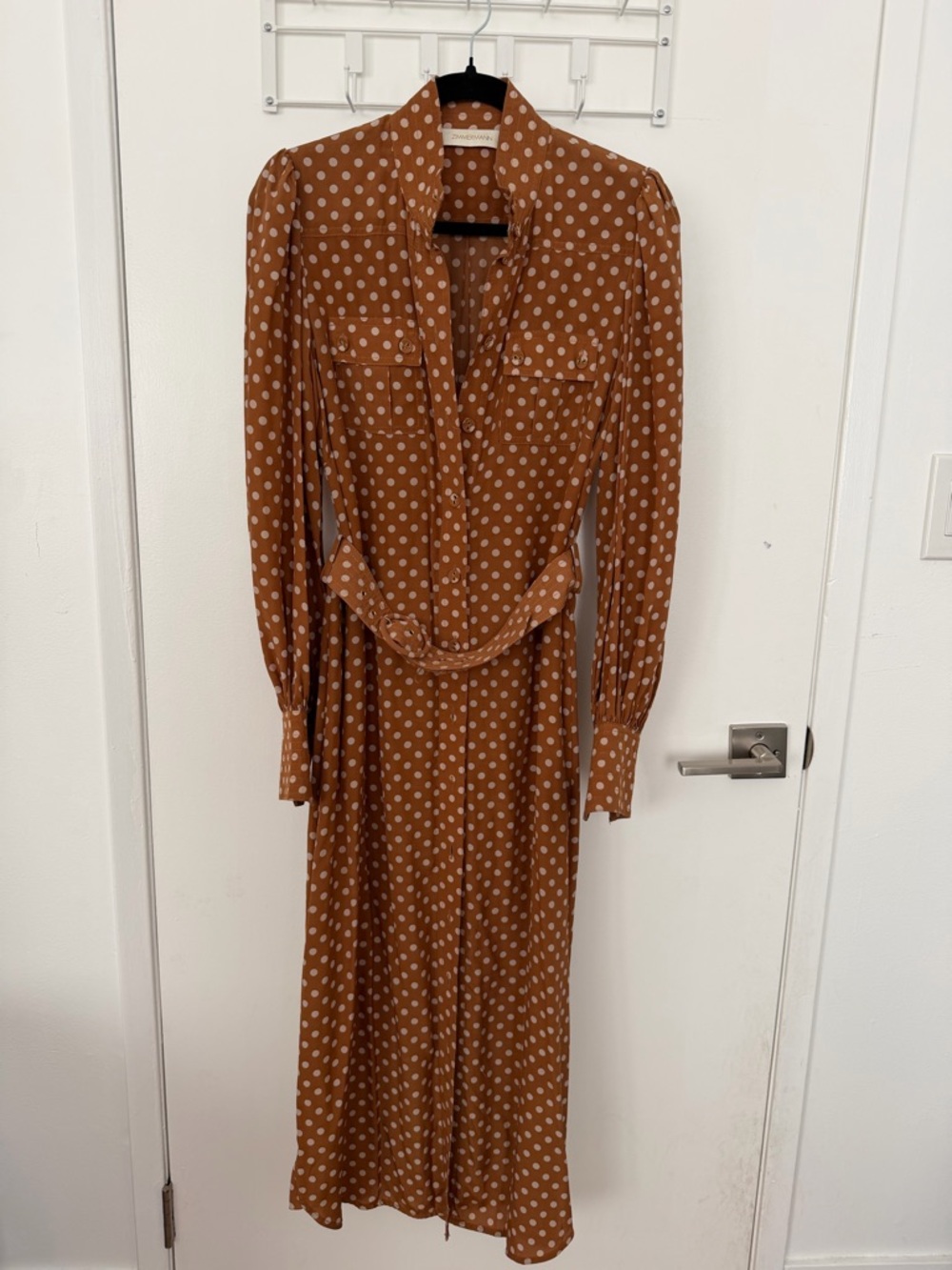 Zimmermann Polka Dot Long Sleeve Brown Midi Dress